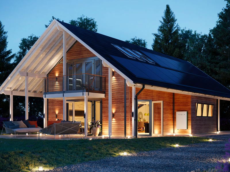 House run with solar energy at night